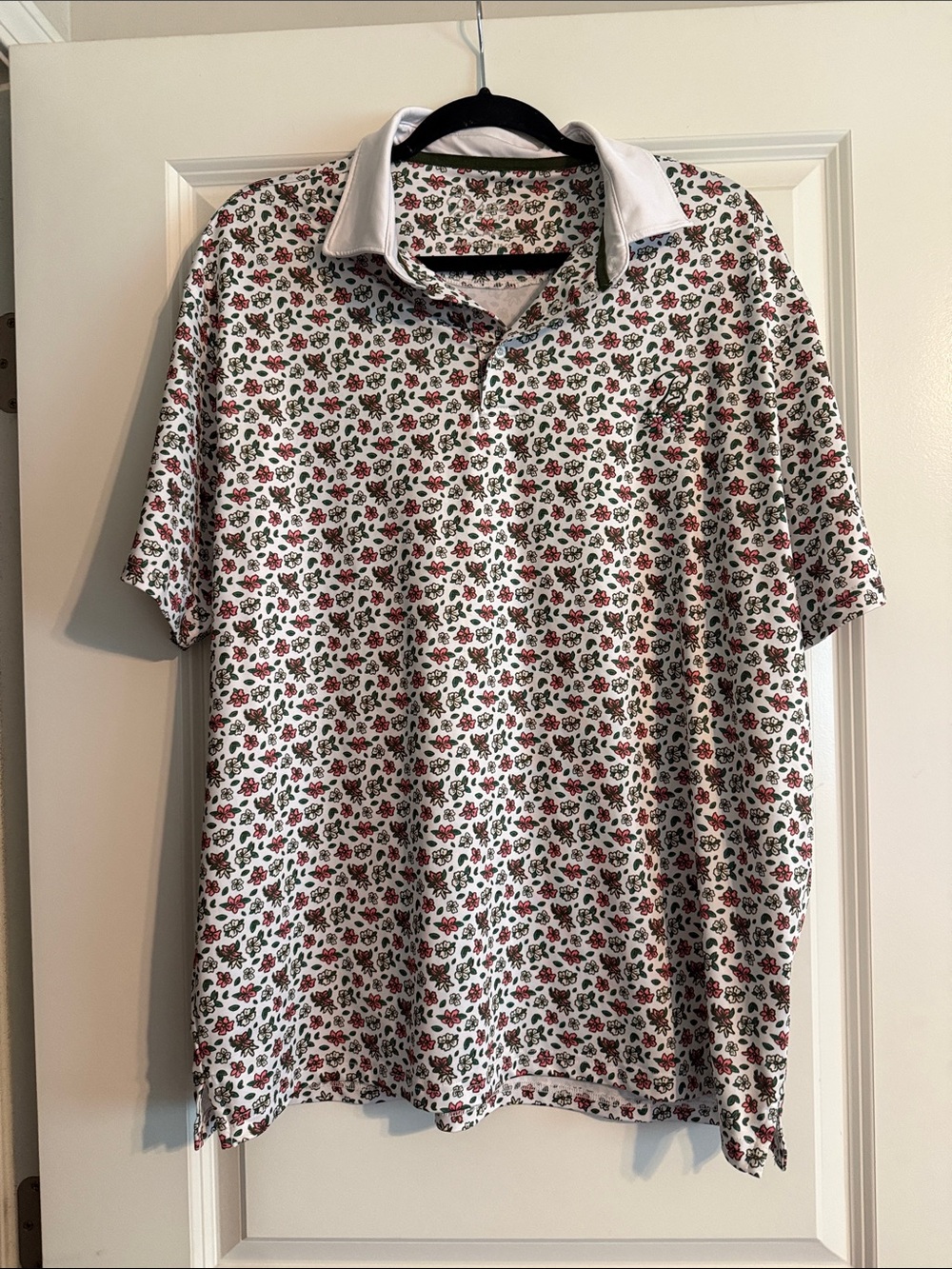 Barstool x Masters golf White Polo with Red & Green Floral Print